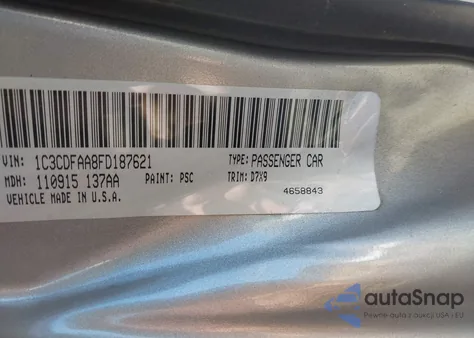 2015 Dodge Dart Se z USA, uszkodzony, nr VIN 1C3CDFAA8FD187621